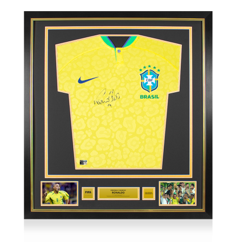 Ronaldo Official FIFA World Cup™ Front Signed and Framed Modern Brazil Home Shirt