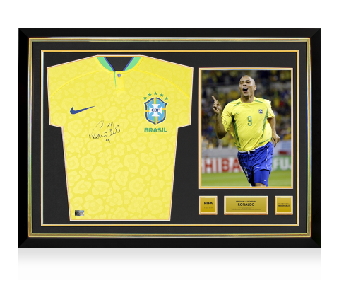 Ronaldo Official FIFA World Cup™ Front Signed and Hero Framed Modern Brazil Home Shirt