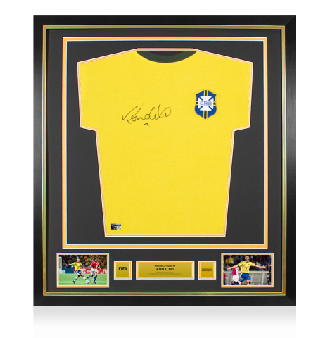 Ronaldo Official FIFA World Cup™ Front Signed and Framed Brazil 1970 Home Shirt