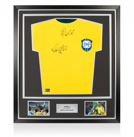 Ronaldo & Pele Front Autographed Retro Brazil Home Jersey In Classic Frame