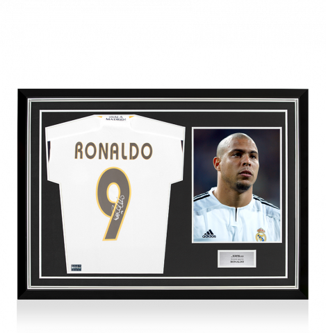 Ronaldo Back Autographed Modern Real Madrid CF Home Jersey with Fan Style Numbers In Hero Frame: Option 1