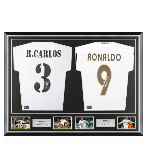 Roberto Carlos & Ronaldo Signed Real Madrid Shirts In Classic Dual Frame