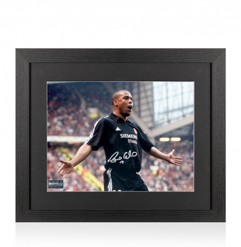 Ronaldo Autographed Real Madrid CF Photo In Black Wooden Frame: Iconic Old Trafford Hat-trick