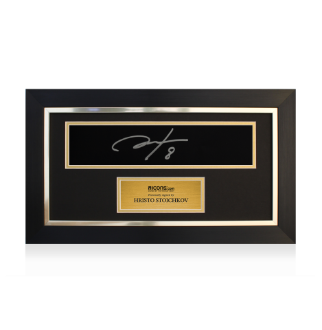 Hristo Stoichkov Signed and Framed Black Plaque