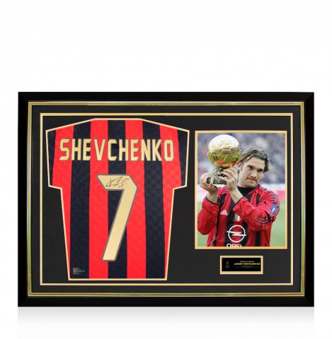 Andriy Shevchenko Official Ballon d'Or™ Signed and Hero Framed AC Milan Retro Home Shirt - 2004 Winner Edition