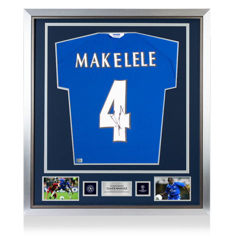 Claude Makelele Official UEFA Champions League Signed and Framed Retro Chelsea FC Shirt with Fan Style Numbers