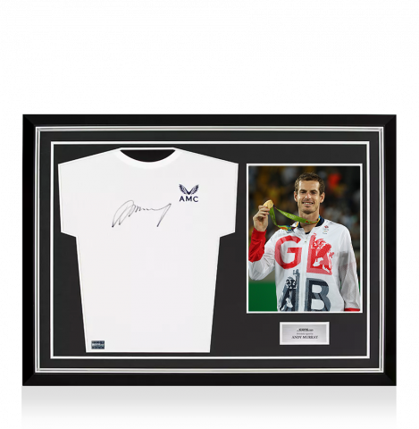 Andy Murray Signed White Castore AMC Tennis Shirt In Hero Frame: Option 2