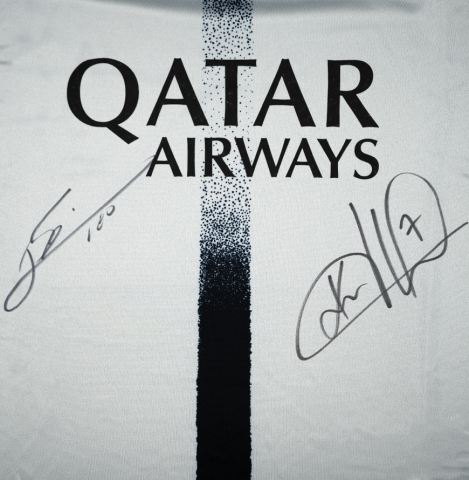 Lionel Messi & Kylian Mbappe Official Paris Saint-Germain Front Signed and Framed 2022-23 Away Shirt
