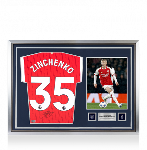 Oleksandr Zinchenko Official UEFA Champions League Back Signed and Hero Framed Arsenal 2023-24 Home Shirt