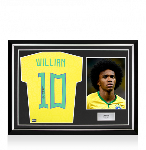 Willian Back Signed Brazil 2022-23 Home Shirt In Hero Frame: Option 1