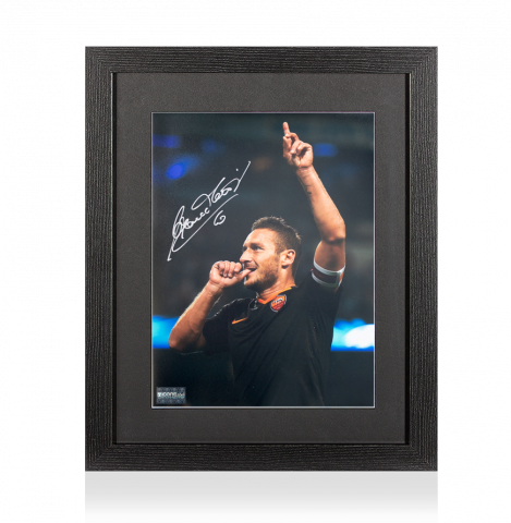Francesco Totti Signed AS Roma Photo In Black Wooden Frame: UEFA Champions League Goal