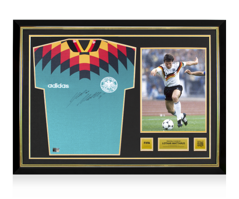 Lothar Matthaus Official 1994 FIFA World Cup™ Front Signed and Hero Framed Germany 1994-96 Away Shirt