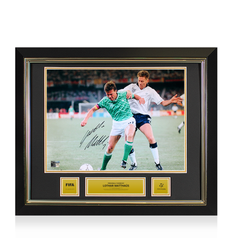 Lothar Matthaus Signed Germany Photo Official FIFA World Cup™ 1990 In Black Wooden Frame: 1990 FIFA World Cup Semi-Final vs England