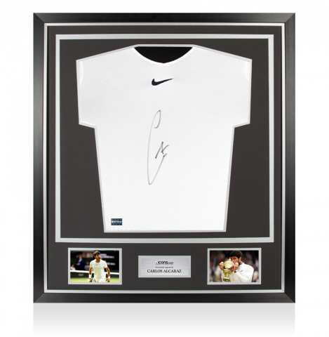 Carlos Alcaraz Signed White Nike Court Slam Tennis Shirt In Classic Frame
