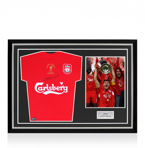 Steven Gerrard Front Signed Liverpool FC Shirt - 2005 UEFA Champions League Winners In Hero Frame: Option 1