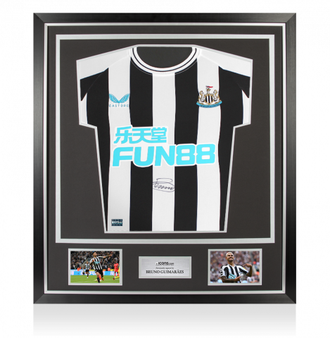 Bruno Guimarães Front Signed Newcastle United 2022-23 Home Shirt In Classic Frame