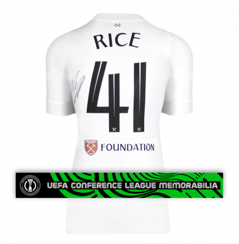 Declan Rice Official UEFA Conference League Back Signed West Ham United 2022-23 Third Shirt: 2023 UECL Final Edition
