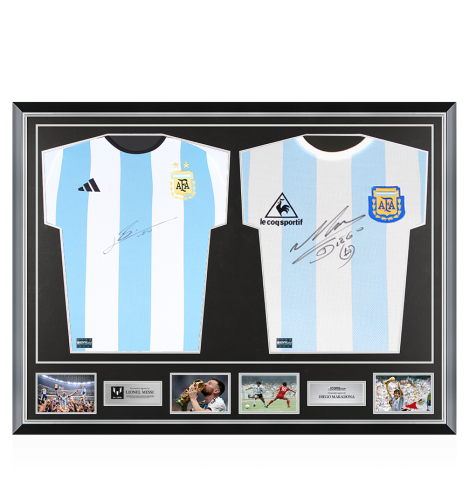 Lionel Messi & Diego Maradona Signed Argentina Shirts In Classic Dual Frame