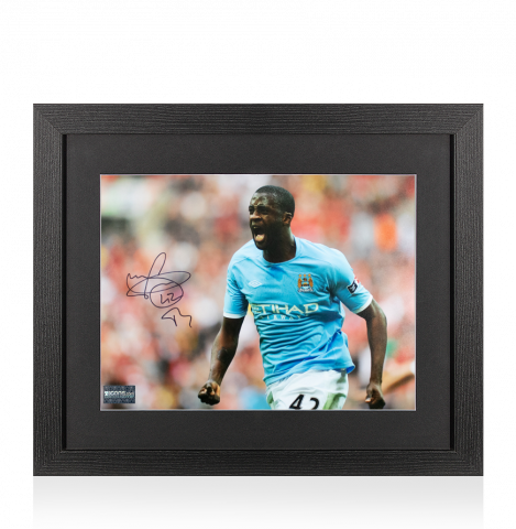 Yaya Toure Signed Manchester City Photo In Black Wooden Frame: FA Cup Semi Final Goal vs Manchester United