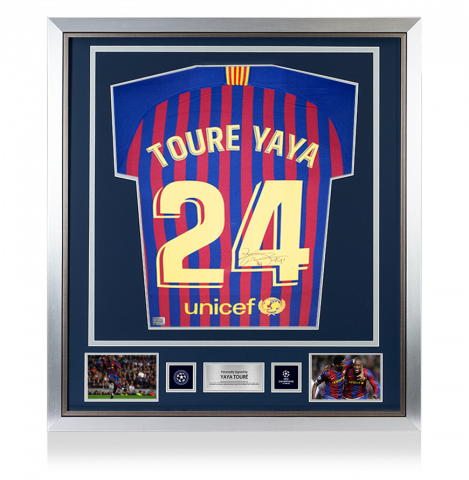 Yaya Toure Official UEFA Champions League Back Signed and Framed FC Barcelona 2018-19 Home Shirt