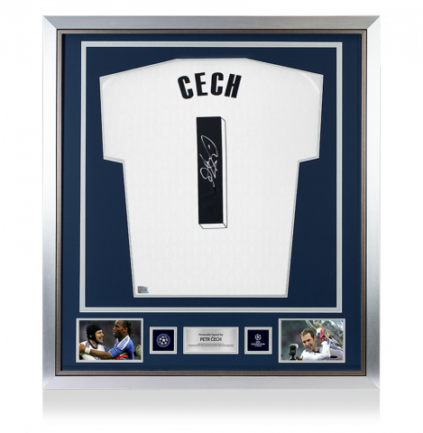 Petr Cech Official UEFA Champions League Back Signed and Framed Adidas TIRO Goalkeeper Shirt with Fan Style Number