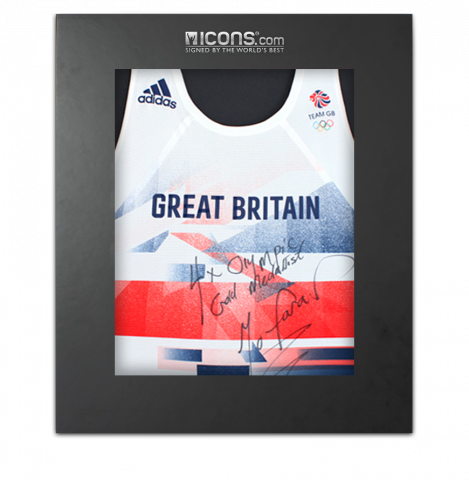 Sir Mo Farah Front Signed Team GB Running Vest In Deluxe Packaging: "4x Olympic Gold Medallist" Inscription