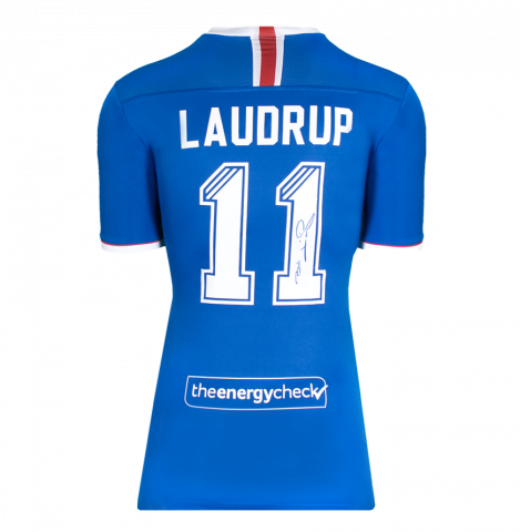 Brian Laudrup Back Signed Rangers 2020-21 Home Shirt - Signed on Right Hand Number In Deluxe Packaging