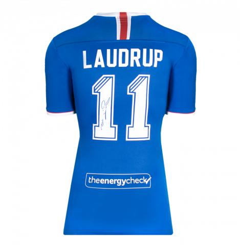 Brian Laudrup Back Signed Rangers FC 2019-20 Home Shirt In Deluxe Packaging
