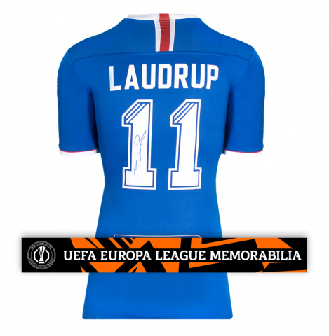 Brian Laudrup Official UEFA Europa League Back Signed Rangers 2020-21 Home Shirt 