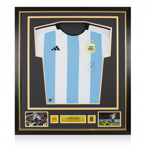 Julian Alvarez Official 2026 FIFA World Cup™ Front Signed and Framed Argentina 2022 Home Shirt