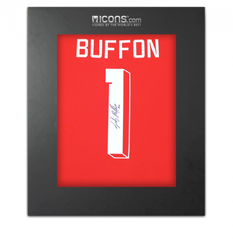 Gianluigi Buffon Back Signed Italy Modern Goalkeeper Shirt with Fan Style Number In Deluxe Packaging