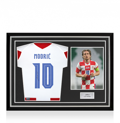 Luka Modric Back Signed Croatia 2020-21 Home Shirt with Fan Style Number In Hero Frame: Option 1