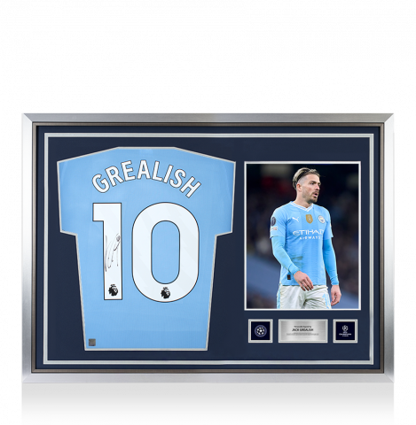 Jack Grealish Official UEFA Champions League Back Signed and Hero Framed Manchester City 2023-24 Home Shirt