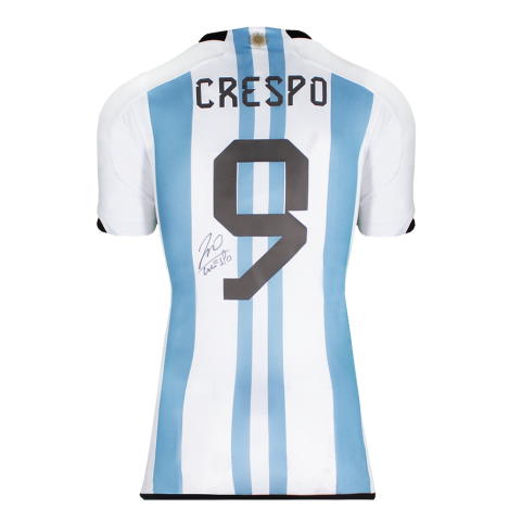 Hernan Crespo Official FIFA World Cup™ Back Signed Argentina 2022-23 Home Shirt with Fan Style Number In Deluxe Packaging