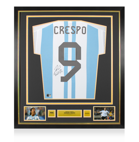Hernan Crespo Official FIFA World Cup™ Back Signed and Framed Argentina 2022-23 Home Shirt with Fan Style Number