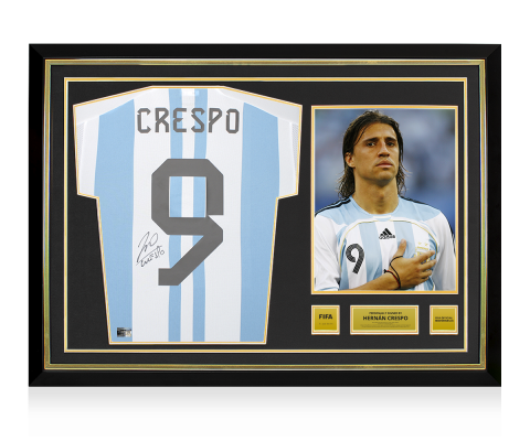 Hernan Crespo Official FIFA World Cup™ Back Signed and Hero Framed Argentina 2022-23 Home Shirt with Fan Style Number