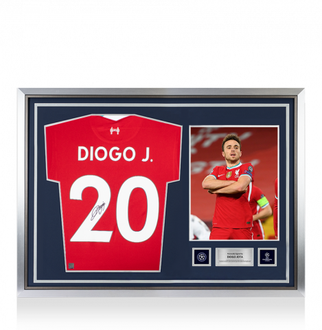 Diogo Jota Official UEFA Champions League Signed and Hero Framed Liverpool FC 2020-21 Home Shirt With Fan Style Numbers