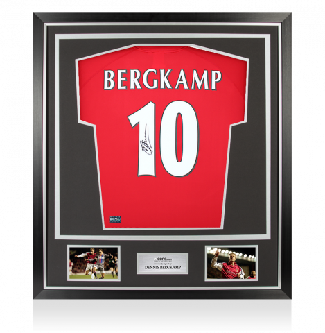 Dennis Bergkamp Back Signed Arsenal T-Shirt with Fan Style Numbers In Classic Frame