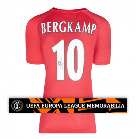 Dennis Bergkamp Official UEFA Europa League Back Signed Arsenal T-Shirt with Fan Style Numbers