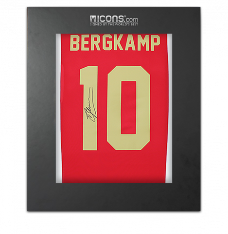 Dennis Bergkamp Back Signed Ajax 2022-23 Home Shirt with Fan Style Numbers In Deluxe Packaging