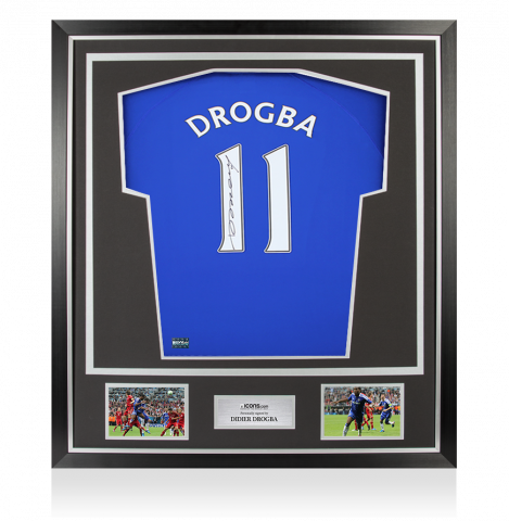 Didier Drogba Back Signed Chelsea T-Shirt with Fan Style Numbers In Classic Frame