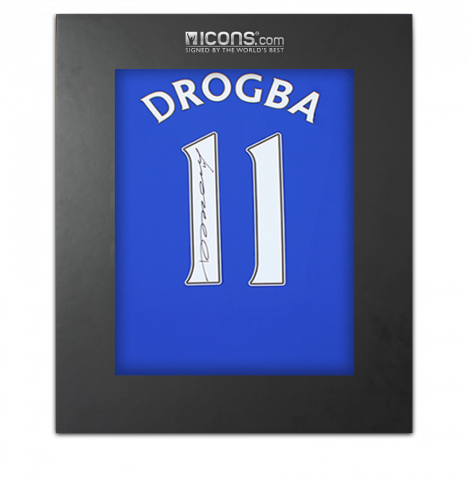 Didier Drogba Back Signed Chelsea T-Shirt with Fan Style Numbers In Deluxe Packaging