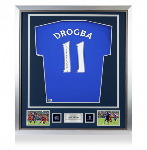 Didier Drogba Official UEFA Champions League Back Signed and Framed Chelsea T-Shirt with Fan Style Numbers