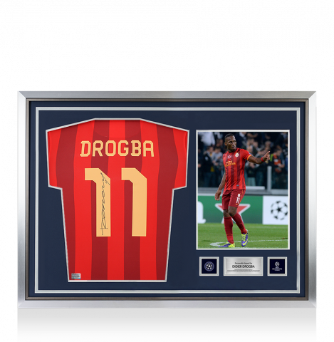 Didier Drogba Official UEFA Champions League Back Signed and Hero Framed Galatasaray 2013-14 Third Shirt