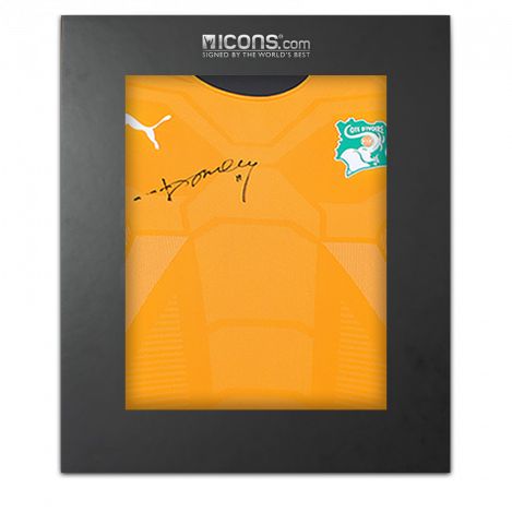Didier Drogba Front Signed Ivory Coast 2022 Home Shirt In Deluxe Packaging