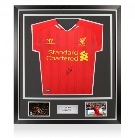 Luis Suarez Front Signed Liverpool FC 2013-14 Home Shirt In Classic Frame