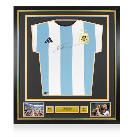 Lionel Messi Official 2022 FIFA World Cup™ Front Signed and Framed Argentina 2022 Home Shirt 