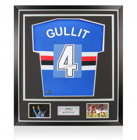 Ruud Gullit Back Signed Sampdoria Home Shirt with Fan Style Numbers In Classic Frame