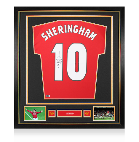 Teddy Sheringham Official Manchester United Back Signed and Framed 1999 UEFA Champions League Home Shirt