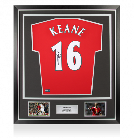 Roy Keane Back Signed Manchester United 2015-16 Home Shirt with Fan Style Numbers In Classic Frame